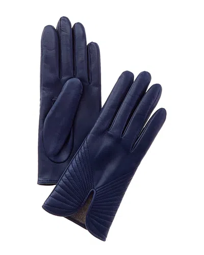 Portolano Piping Detail Cashmere-lined Leather Gloves In Blue