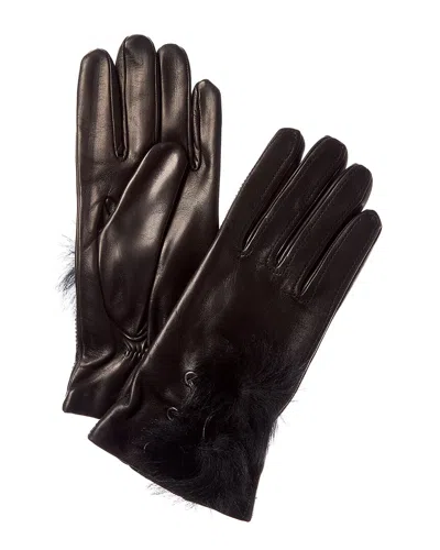 Portolano Pom Leather Gloves In Black