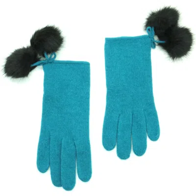 Portolano Pompom Wool Blend Gloves In Blue