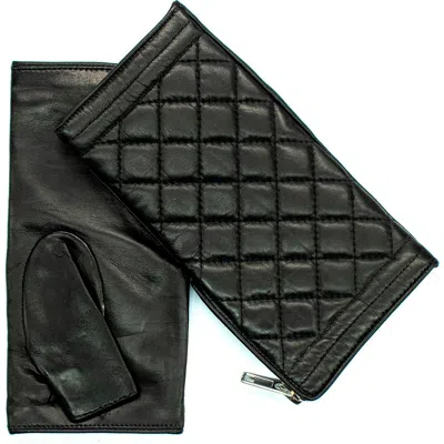 Portolano Quilted Leather Fingerless Gloves In Black