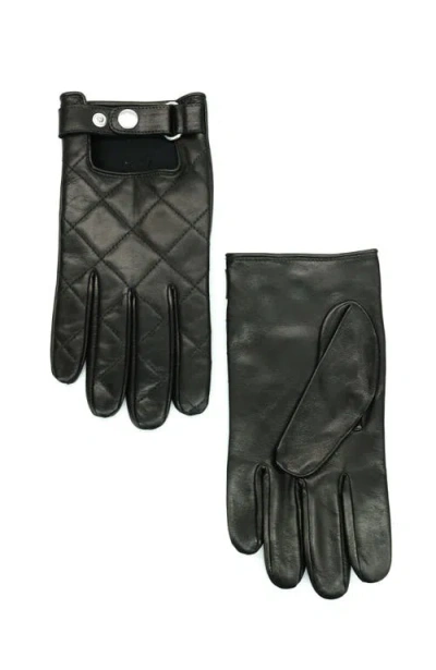 Portolano Quilted Leather Gloves With Belt In Black