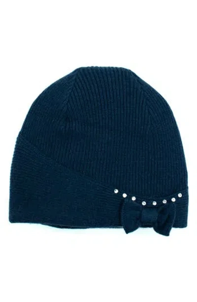 Portolano Rhinestone Bow Beanie In Blue