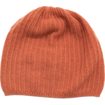Portolano Rib Knit Cashmere Beanie In Orange