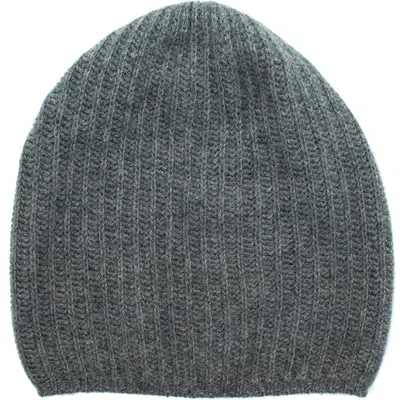 Portolano Rib Knit Cashmere Beanie In Medium Heather Grey