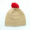 Portolano Ribbed Beanie With Fur Pom In Beige
