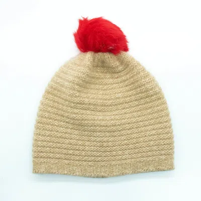 Portolano Ribbed Beanie With Fur Pom In Beige