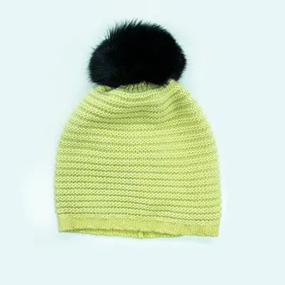 Portolano Ribbed Beanie With Fur Pom In Green