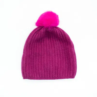 Portolano Ribbed Beanie With Fur Pom In Multi