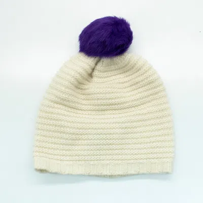 Portolano Ribbed Beanie With Fur Pom In Multi