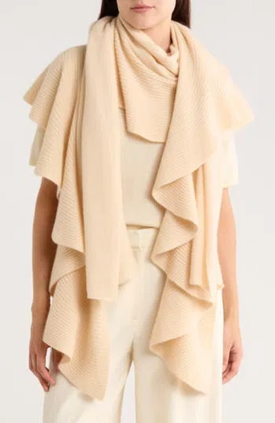 Portolano Ribbed Ruffle-trim Cashmere Scarf In Brown