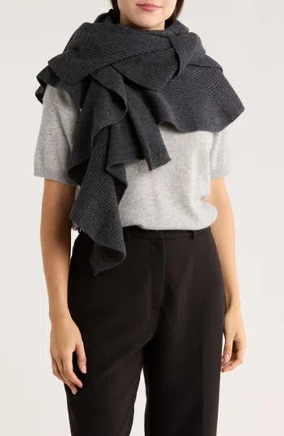 Portolano Ribbed Ruffle-trim Cashmere Scarf In Brown