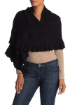 Portolano Ruffle Trim Cashmere Wrap Scarf In Black