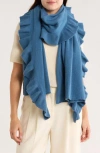 Portolano Ruffle Trim Cashmere Wrap Scarf In Blue