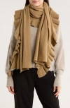 Portolano Ruffle Trim Cashmere Wrap Scarf In Brown
