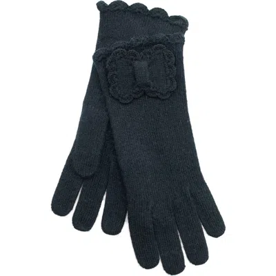 Portolano Scalloped Edge Knit Gloves In Black