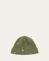 Portolano Sequin Floral Ribbed Cashmere Beanie In Martini Olive