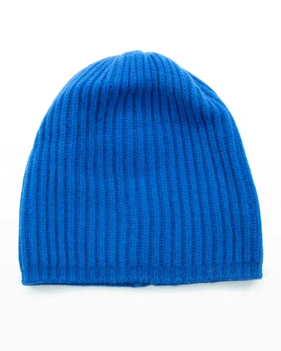 Portolano Slouchy Ribbed Cashmere Beanie In Blue