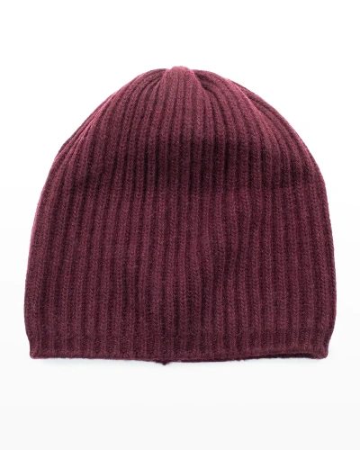 Portolano Slouchy Ribbed Cashmere Beanie In New Wine