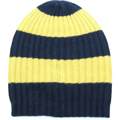 Portolano Slouchy Stripe Beanie In Navy/mustard