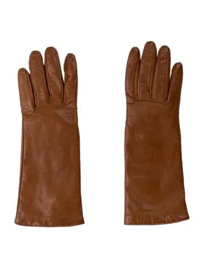 Pre-owned Portolano Solid Leather Winter Gloves In Brown