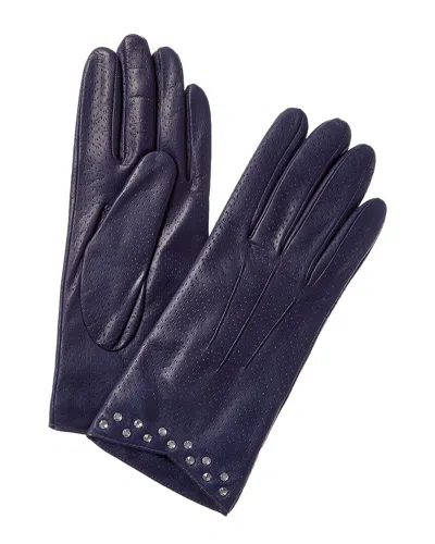 Portolano Stones On Cuff Leather Gloves In Blue