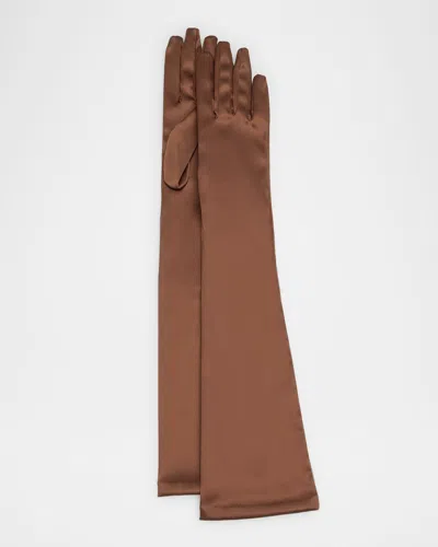 Portolano Stretchy Satin Opera Gloves In Chocolate