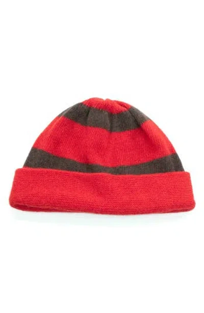 Portolano Stripe Cuff Beanie In Red