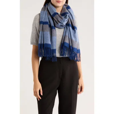 Portolano Stripe Fringe Cashmere Wrap Scarf In Blue