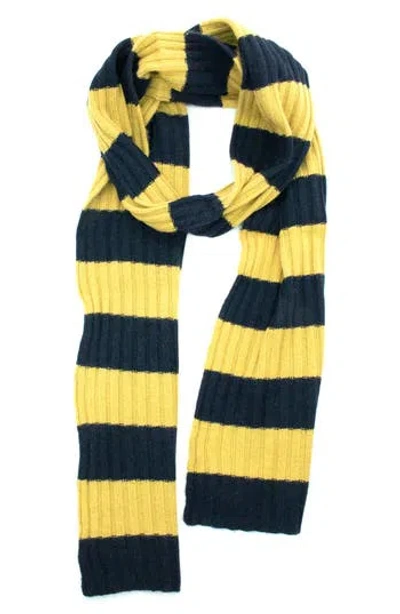 Portolano Striped Ribbed Scarf In Navy/mustard