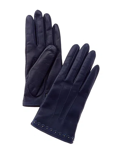 Portolano Studded Cuff Silk-lined Leather Gloves In Blue