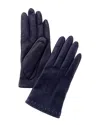 Shop Portolano Studded Cuff Silk-lined Leather Gloves In Blue