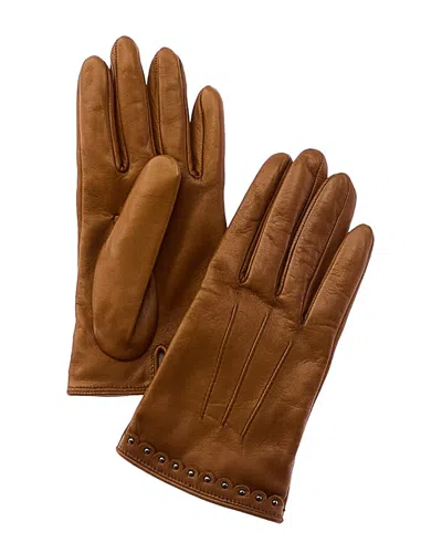Portolano Studded Cuff Silk-lined Leather Gloves In Brown