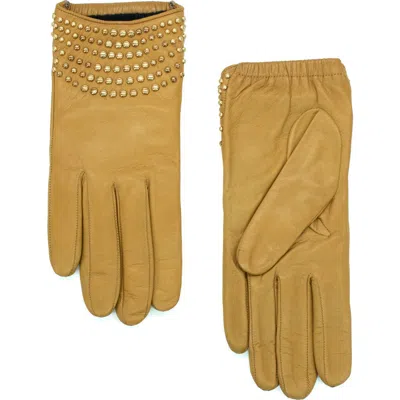 Portolano Studded Nappa Leather Gloves In Gold