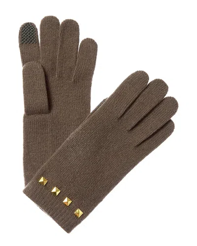 Portolano Studs On Cuff Cashmere Tech Gloves In Brown