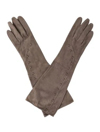 Pre-owned Portolano Suede Long Gloves In Brown