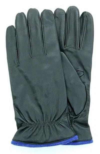 Portolano Tech Leather Gloves In Black/happy Blue