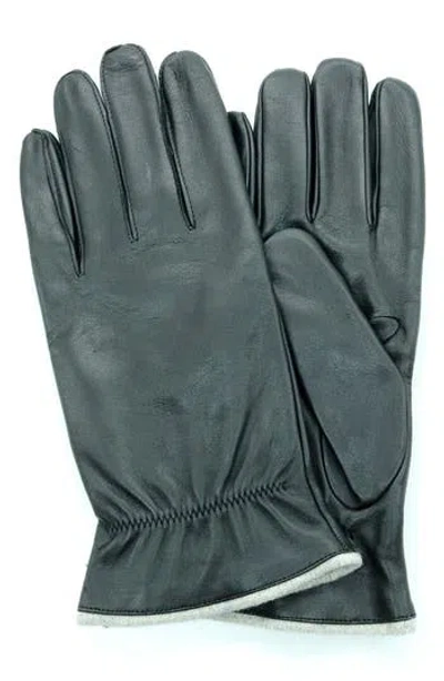 Portolano Tech Leather Gloves In Black/light Grey