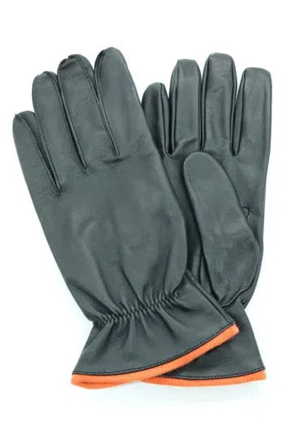 Portolano Tech Leather Gloves In Black/orange