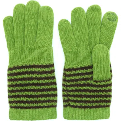 Portolano Tech Striped Cashmere Gloves In Green