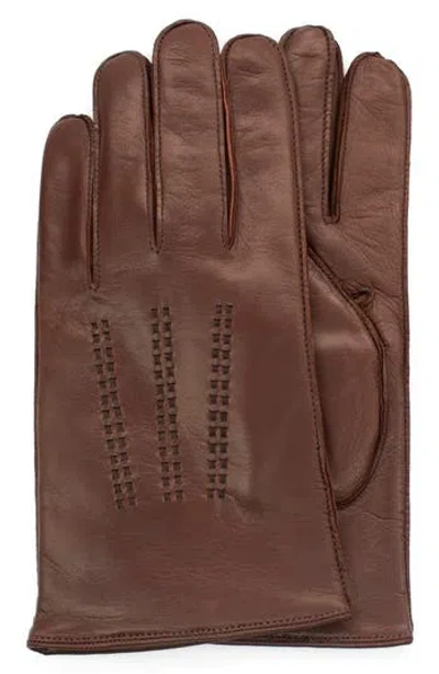 Portolano Topstitch Cashmere Lined Gloves In Castagna