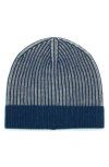 Portolano Two Tone Rib Cuff Beanie In Blue