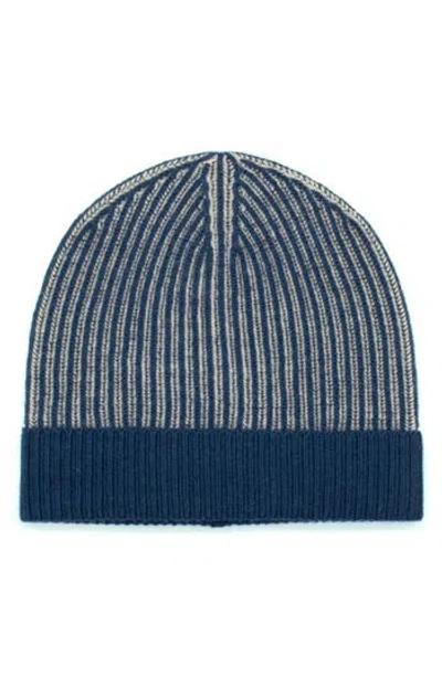 Portolano Two Tone Rib Cuff Beanie In Blue