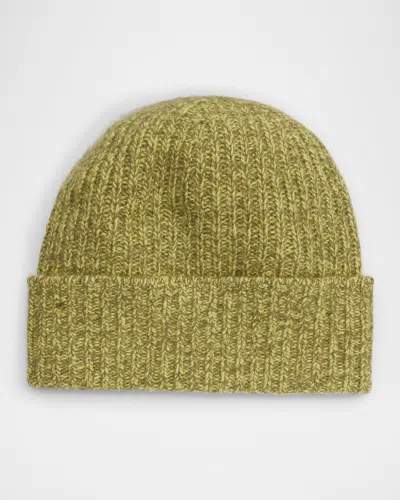 Portolano Two Tone Tweed Cashmere Beanie In Green