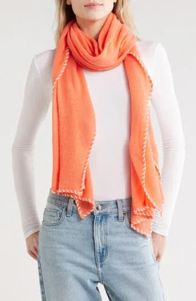 Portolano Whipstitch Trim Scarf In White