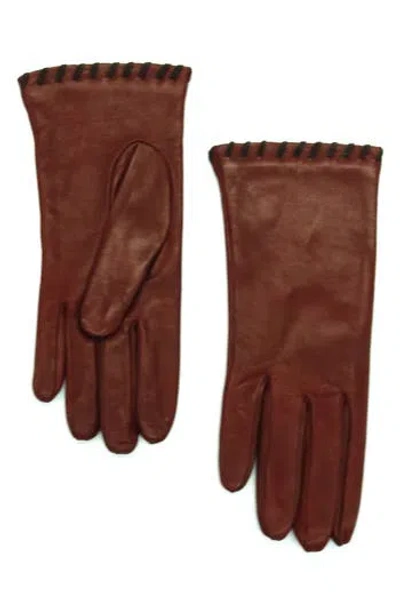 Portolano Whipstitched Leather Gloves In Brown