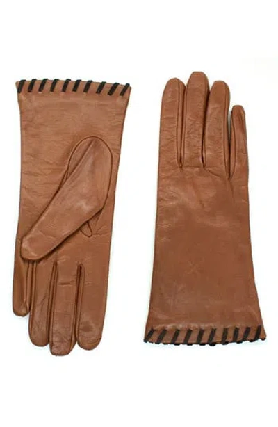 Portolano Whipstitched Leather Gloves In Brown