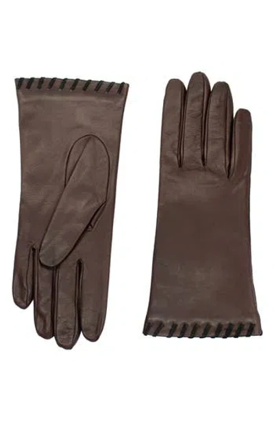 Portolano Whipstitched Leather Gloves In Gray
