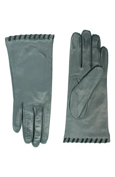 Portolano Whipstitched Leather Gloves In Gray