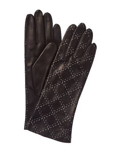 Portolano Women's Black & Cream Quilted Leather Gloves