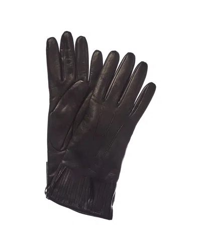 Portolano Women's Black Cashmere-lined Leather Gloves